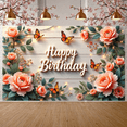 thumbnail image 2 of Floral Design Birthday Banner Elegant Butterfly Decoration for Birthday Party Event Celebration Indoor Decoration, 2 of 9