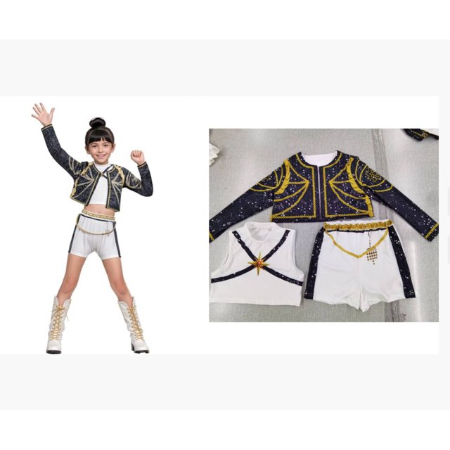 Disfraz de Halloween para cosplay, traje de escenario para niños, traje de actuación del grupo de chicas Witcher, conjunto de tres piezas (con cinturón estampado), 120 cm