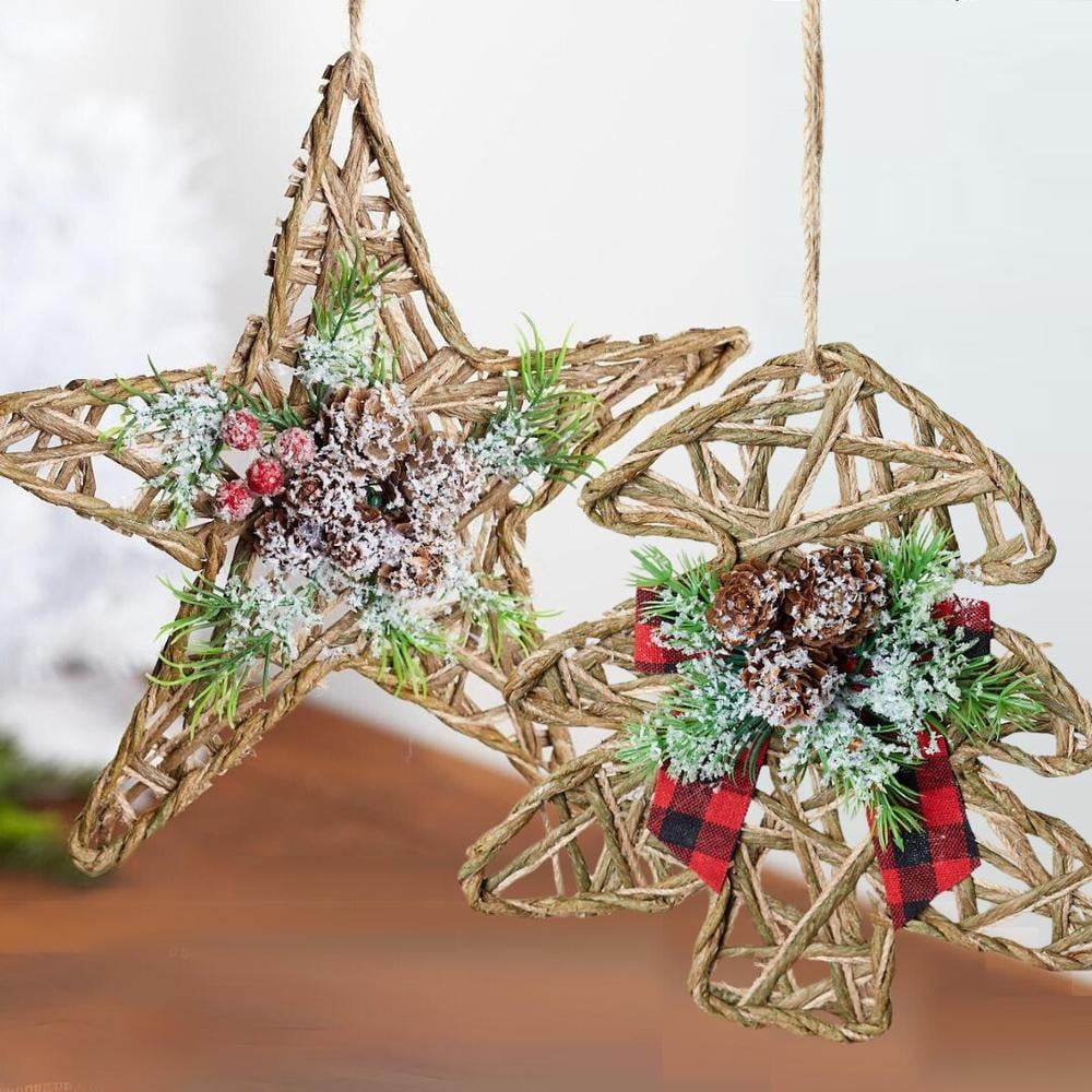 4pc Woven Jute Tree and Star Shaped Ornament Set - for Christmas Decor - Factory Direct Craft