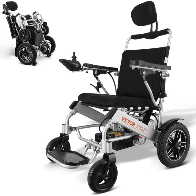 Silla eléctrica motorizada VEVOR para adultos y ancianos, soporta hasta 136 kg, 50 cm de ancho, plegable y ligera, estructura de aluminio resistente, respaldo ajustable, para diversos terrenos.