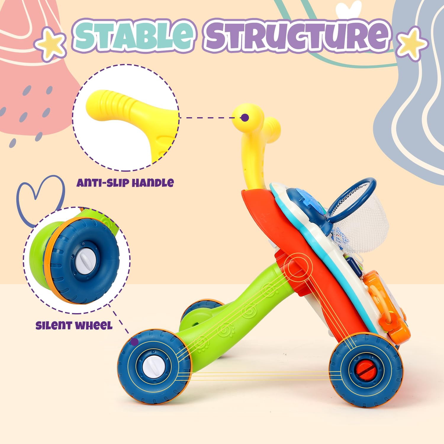 LINXUXIE 3 in 1 Baby Walker Activity Center, Sit to Stand Learning Toy with Music Panel, Early Learning Gifts for Infant 6-12 Months