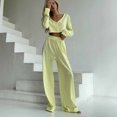 thumbnail image 2 of Traje de moda 2025 para mujer, para el hogar, para tiempo libre, de color liso, con ombligo descubierto, manga larga, pantalones y parte superior abotonada., 2 of 4