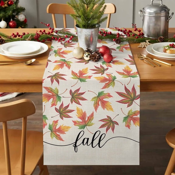 Table Runner 36 Inches Long - Thanksgiving Fall Maple Leaves Decorative Table Scarf, Botanical Leaf on Burlap Dining Table Runners for Wedding Party Kitchen Dining Tables