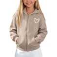 thumbnail image 5 of BLVB Boys Girls Zip up Hoodies Teen Full-Zip Heart Graphic Sweatshirts Jacket Casual Fall Outwear with Pocket(Khaki,7-8 Years), 5 of 8