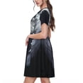 thumbnail image 2 of Picia Elegant Feathered Floral Wings Pattern Women's Short Sleeve Summer Dress Pleated Loose Swing Knee Length Short Sleeve Swing Dresses, 2 of 6