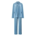 thumbnail image 4 of SAYOO Women 2 Piece Casual Lounge Wear Outfits for Women Long Sleeve Button Shirt Top High Waist Loose Pants Streetwear Pajamas, 4 of 9