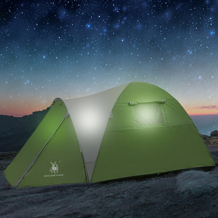 IClover Outdoor Camping Tent Foldable One Room One Hall Double-Layer Large Tent for Family Party Travel Vacation, 2/3 Person,Green Suitable for Families or