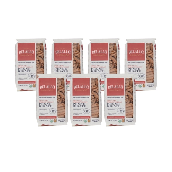 DeLallo Whole Wheat Penne Pasta, Made in Italy, Organic, 1 lb Bag, (7 Pack)