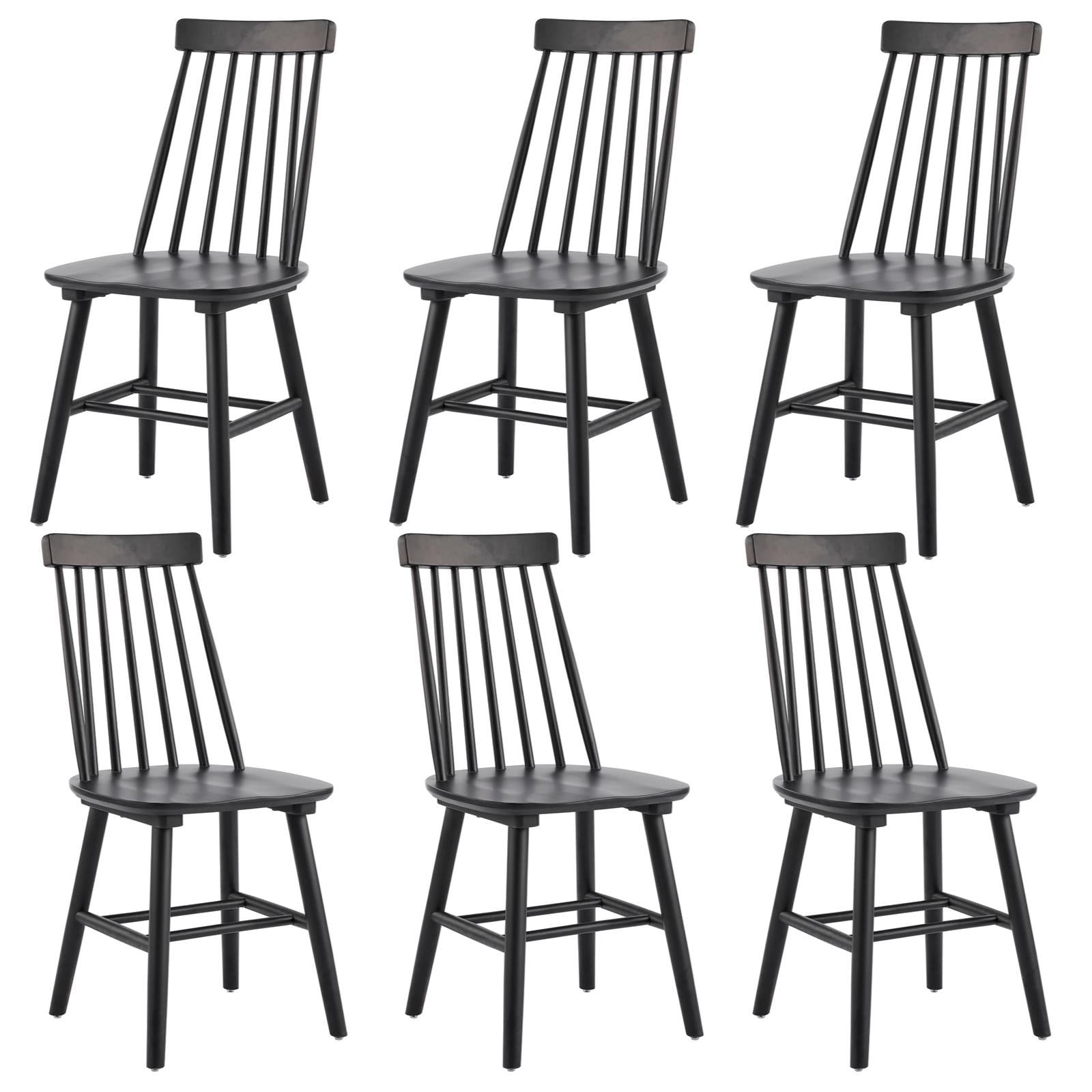 17.5''W Farmhouse Dining Chairs Set of 6, 7-Spindle Windsor Solid Wood Chair for Kitchen & Dining Room, Black