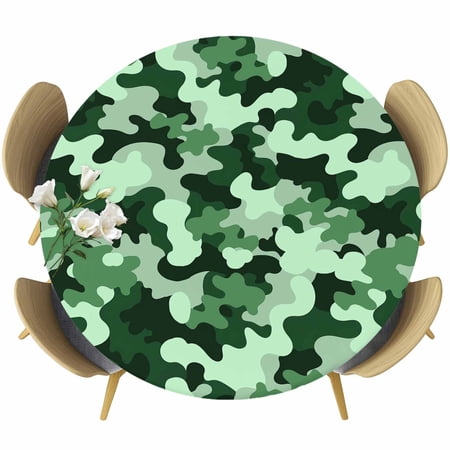 Green Ombre Round Tablecloth Fitted Table Cover with Elastic for 36 -44 Round Tables Modern Simple Gradient Abstract Texture Table Cloth Outdoor Indoor Dinning Party Waterproof Tablecloths