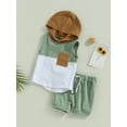 thumbnail image 5 of nvzhuang Infant Boys Summer Clothes Outfits Hooded Sleeveless Pocket Tank Tops and Shorts 2Pcs Suit, 5 of 9
