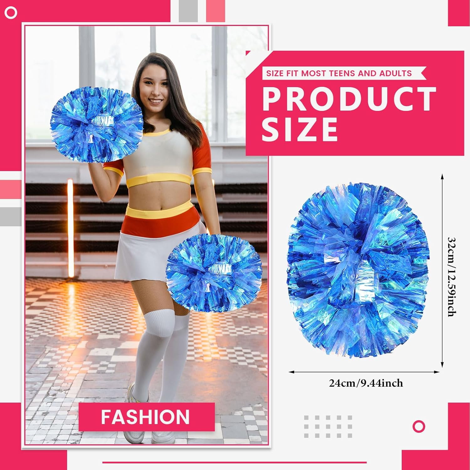 20 PCS Metallic Cheerleading Pom Pom for Team Spirit Sports Dance Cheering Kids Adults