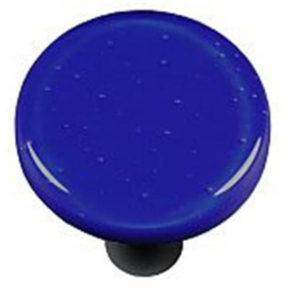 Deep Cobalt Blue Round Glass Cabinet Knob - Black Post