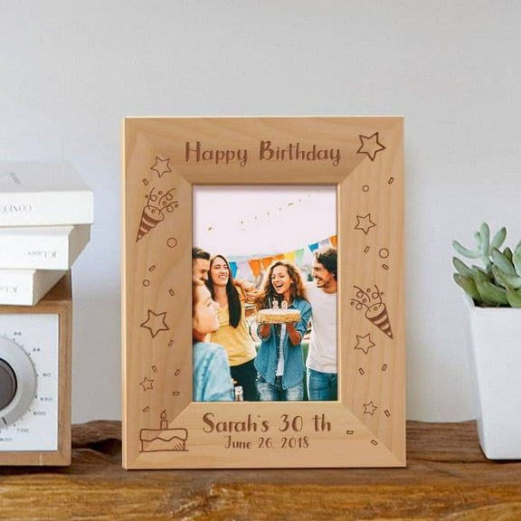 Happy Birthday Personalized Wooden Picture Frame 3 1/2" x 5" Brown (Vertical)