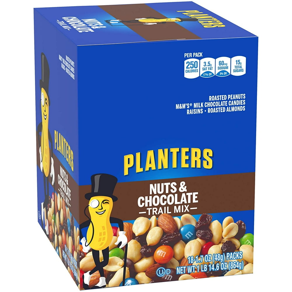 Planters Chocolate Trail Mix Nuts (1.7 oz Bags, Pack of 18) Walmart