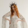 thumbnail image 5 of Tocado de corona de halo de María negra, tocado de diosa de corona de estrella, diadema de diosa griega de aro de cabeza de reina Sunburst, 5 of 5