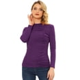 thumbnail image 1 of Blusa de punto de manga larga con cuello alto fruncido para mujer Púrpura S, 1 of 5