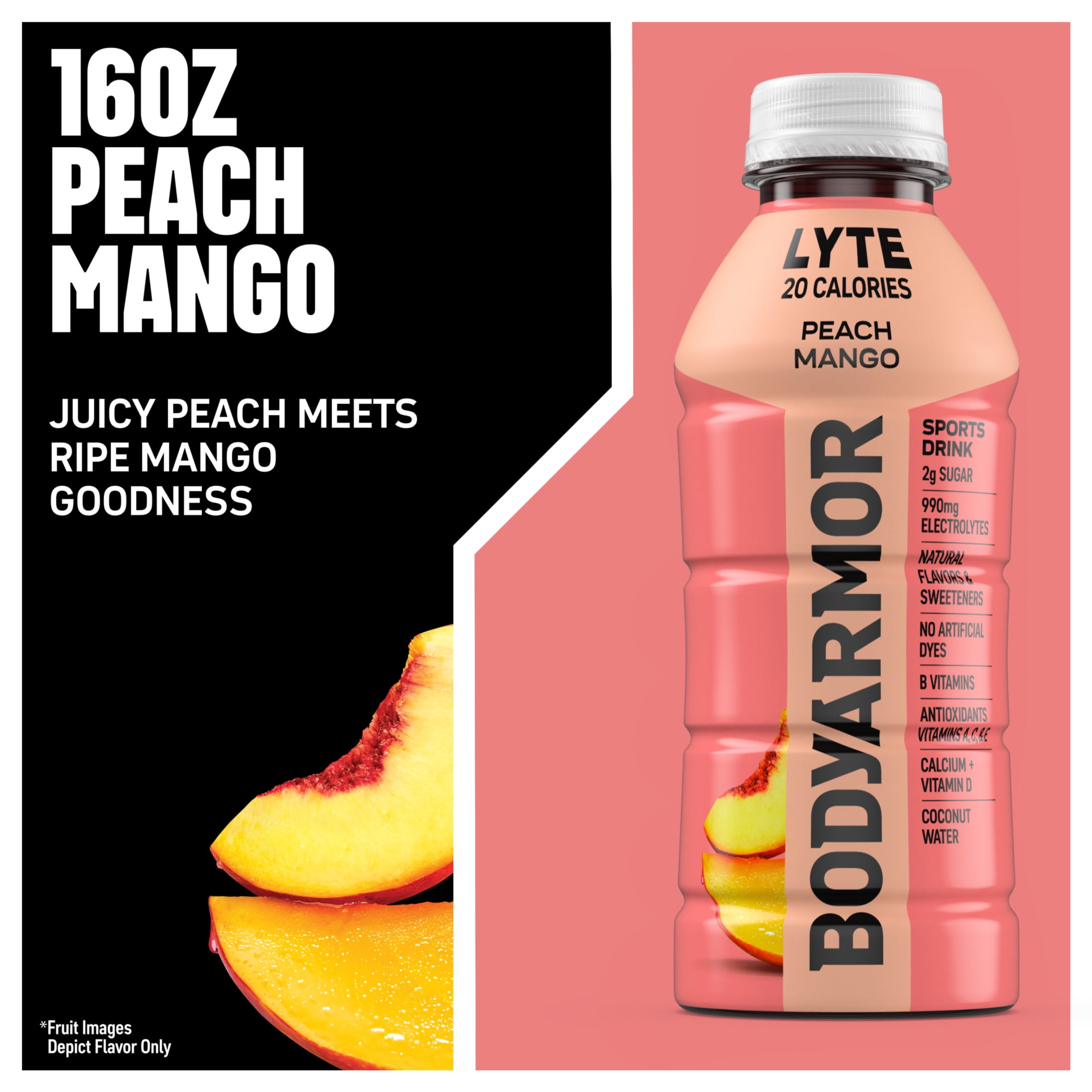 BODYARMOR Lyte Peach Mango Electrolyte Sports Drink Bottle, 16 fl oz