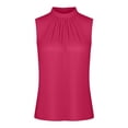 thumbnail image 4 of YMNXA Women's Shirts Sleeveless Round Neck Solid Color Pleated Detail Comfortable Elegant Satin Tank Top For Casual Daily Wear,Hot Pink,Xxl, 4 of 4