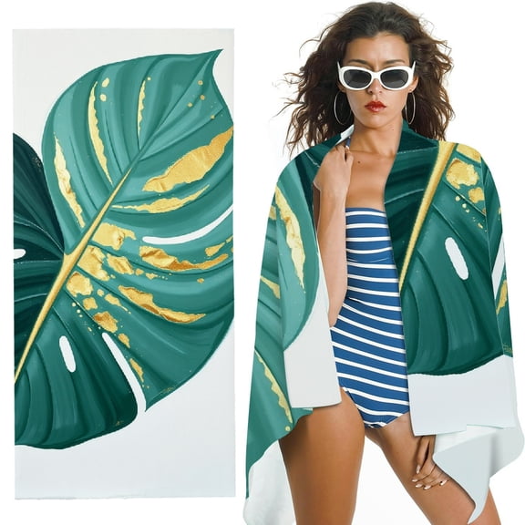 RKSupls Monstera Leaf Microfiber Beach Towel, Extra Large Quick Dry Lightweight Towel for Travel Swimming Camping, Soft Super Absorbent- 30x60 in