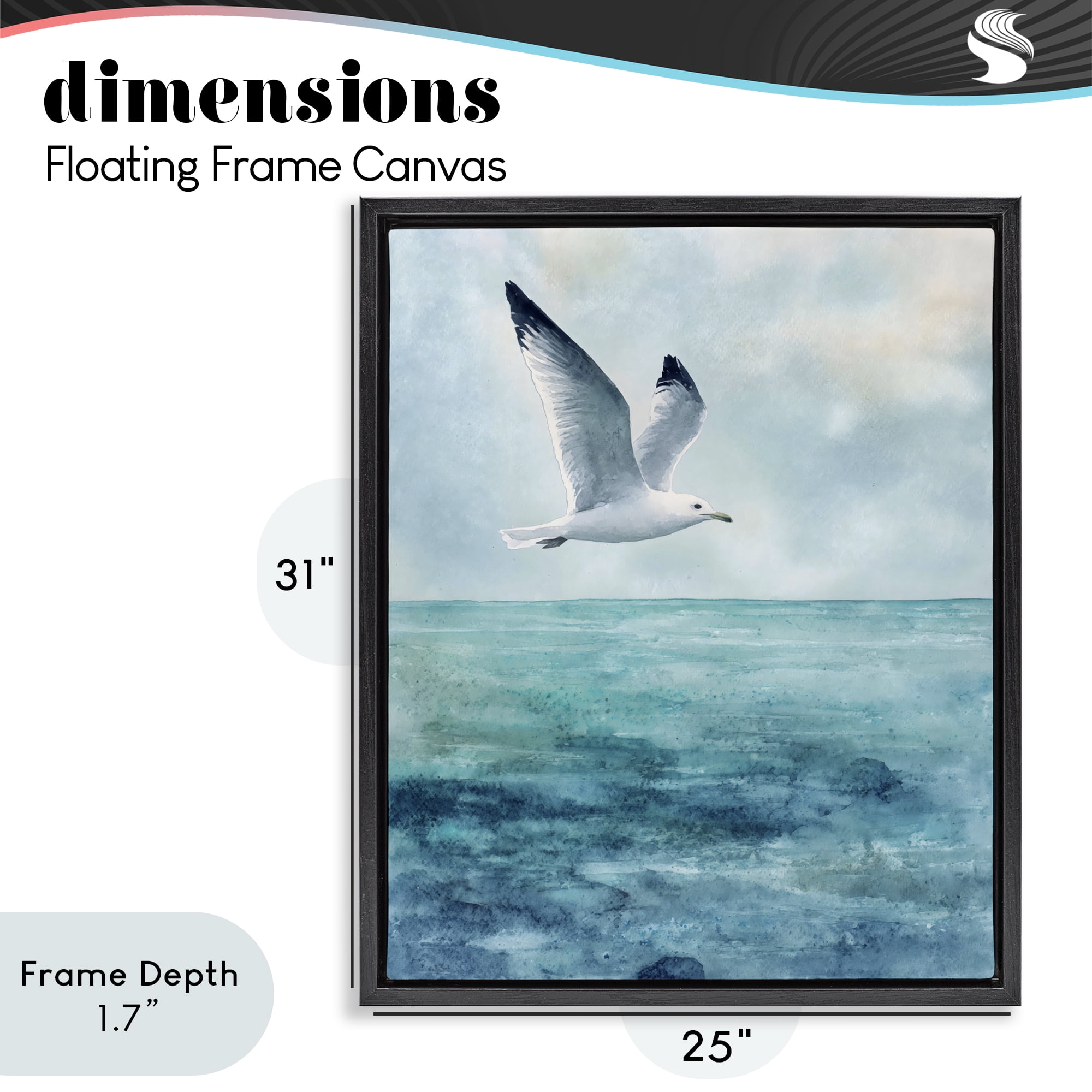 Stupell Industries Seagull With Black Tips Black Framed Floater Canvas Wall Art, design by Franklyn Gregory