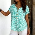 thumbnail image 4 of LWavelet Women's Floral Print Blouse Short Sleeve Tops Button Decor Pocketed Casual Basic Tee Cyan S, 4 of 5
