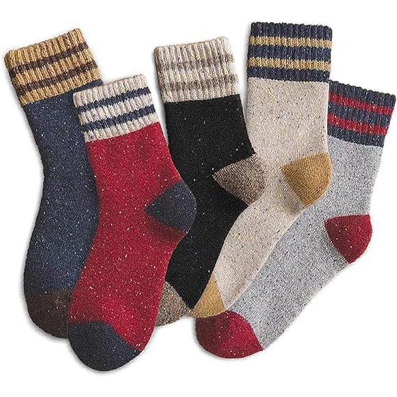 Xiao Hua Paquete de 5 calcetines de lana de punto para mujer, vintage, suaves, cálidos, gruesos y fríos, multicolor (color a juego A)