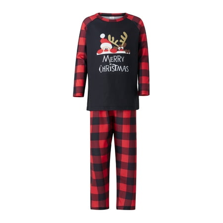

Family Matching Christmas Pajamas Set Long Sleeve Letters Print T-shirt with Plaid Pants/Jumpsuit Nightwear