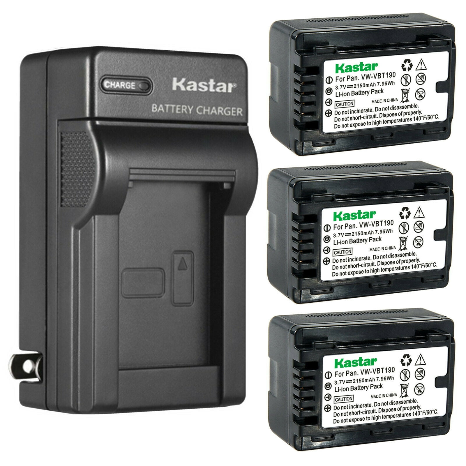 Kastar 3 Pack Battery and AC Wall Charger Replacement for Panasonic  HC VXGK, HC VXM, HC VX, HC VXK, HC WM, HC WGK,  HC WMGK,