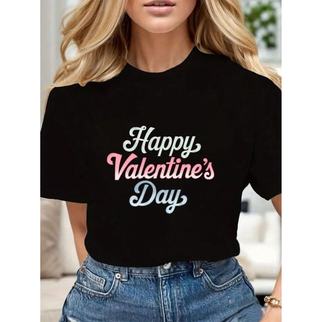 Camiseta gráfica de Feliz Día de San Valentín para mujer, elegante camiseta informal de cuello redondo y manga corta para adultos, hombres, mujeres, adolescentes, jóvenes