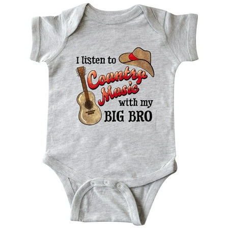 

Inktastic I Listen to Country Music with my Big Bro Guitar and Hat Gift Baby Boy or Baby Girl Bodysuit