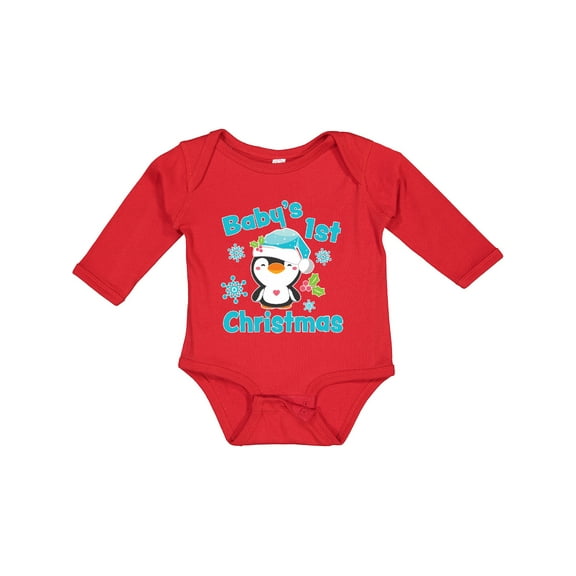 Inktastic Baby's 1st Christmas with Cute Penguin and Snowflakes Boys or Girls Long Sleeve Baby Bodysuit