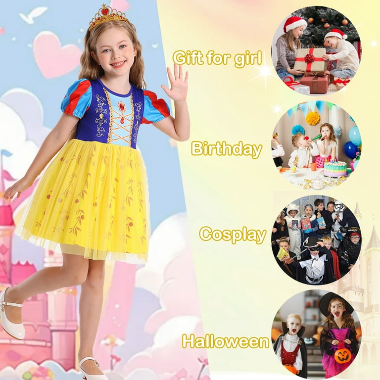 Benylion Snow Costumes White Princess Dress Up for Girls Dresses Birthday Party Cosplay Skirt for 2-3 Years
