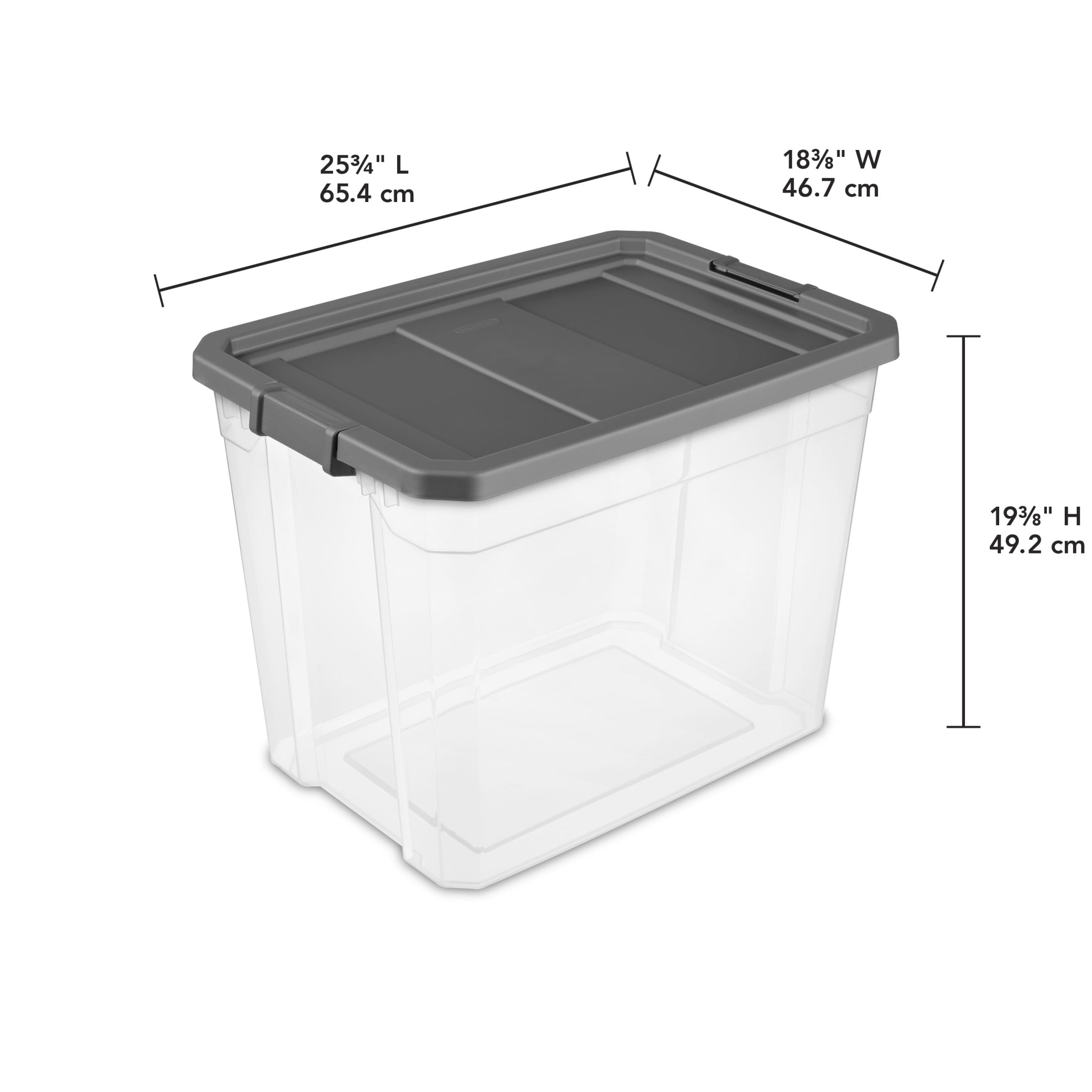 (2 pack) Sterilite 108 Quart Extra-Large Stackable Storage Bin, Clear Plastic Storage Container with Latch Lid, Dark Gray