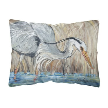 Carolines Treasures JMK1013PW1216 Blue Heron in the reeds Canvas Fabric Decorative Pillow  12H x16W multicolor