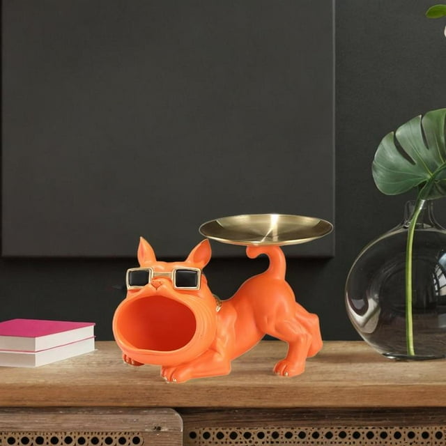 Bandeja Para Llaves BLESIY Con Estatua De Perro 11 x 6,7 x 7 Pulgadas Naranja