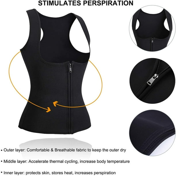 Women Waist Trainer Vest with Zipper Fat Burning Neoprene Sauna Vest for Weight  Loss Slim Corset Body Shaper Tank Top 
