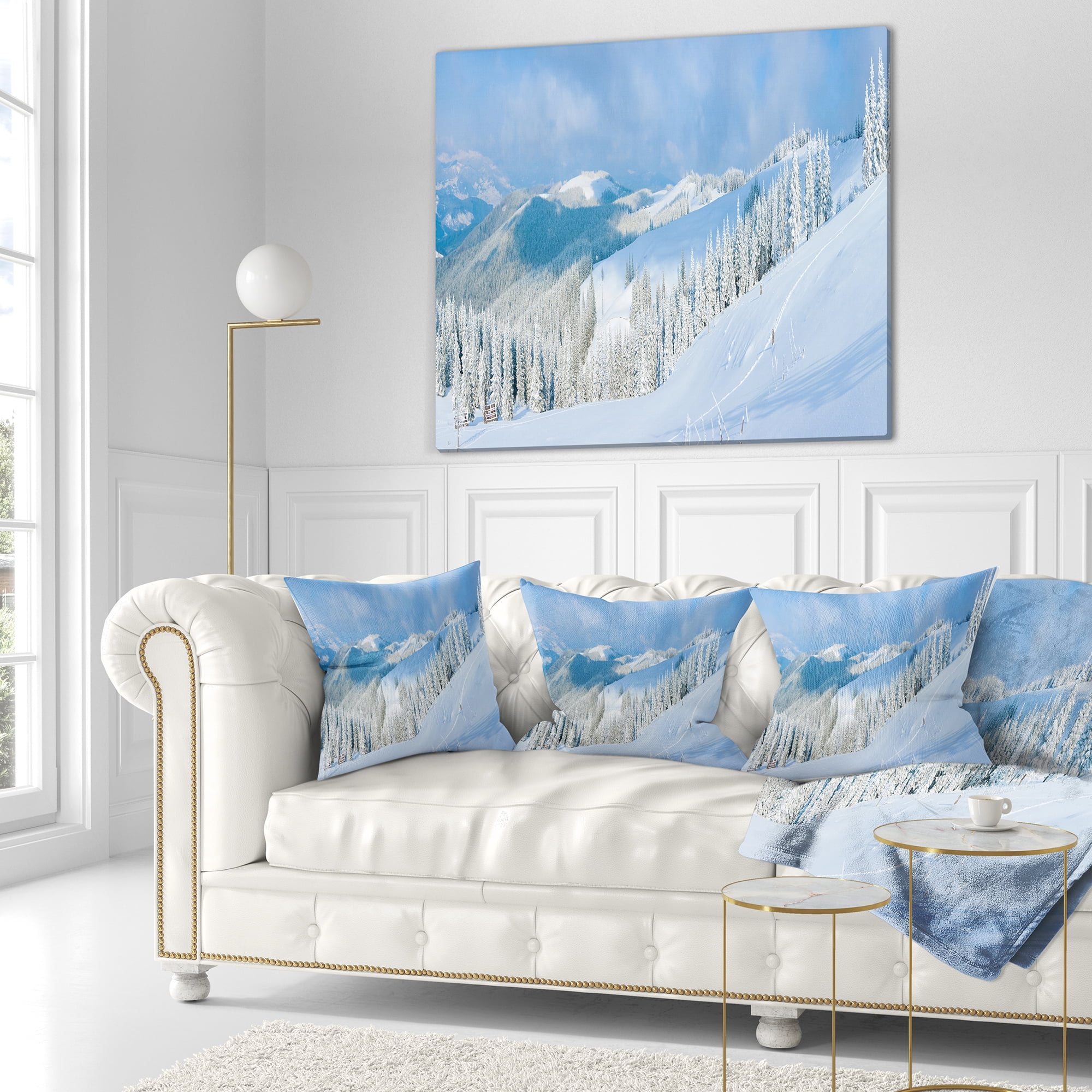 Designart Panoramic Winter Mountain - Landscape Photography Throw Pillow - 16x16