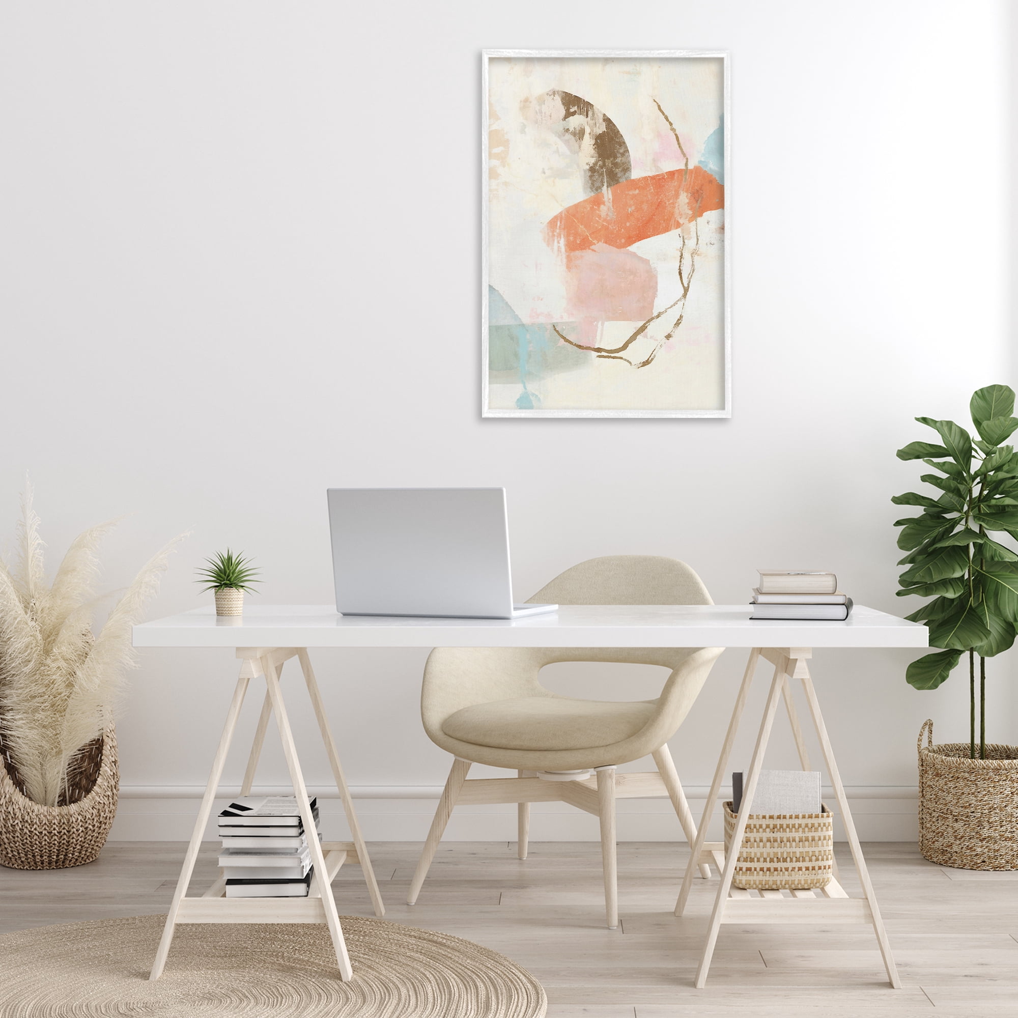 Stupell Industries Rustic Abstract with Orange Accent Abstract Painting White Framed Art Print Wall Art, 20 x 30
