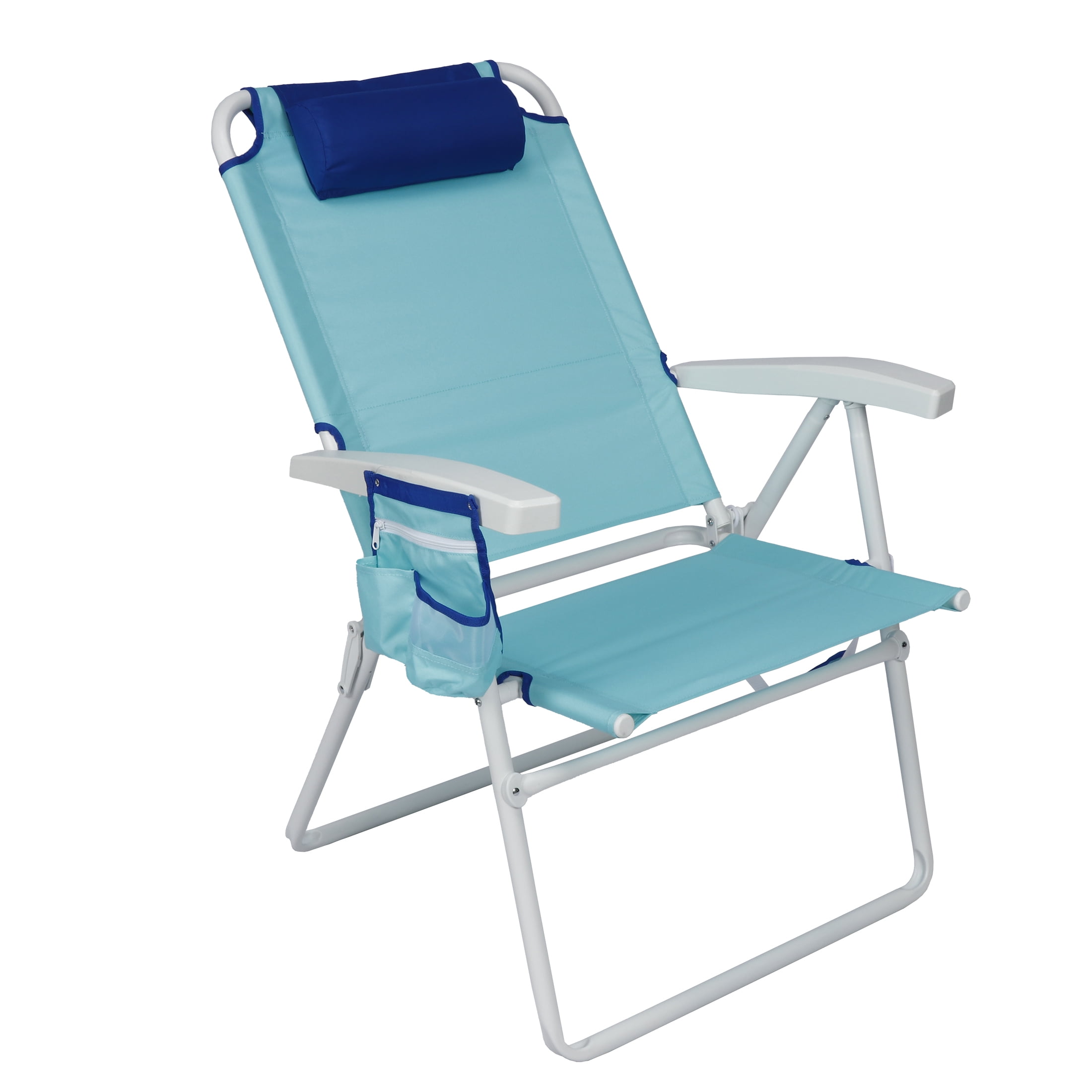 Mainstays Reclining 4-Position Oversize Beach Chair with Adjustable Pillow and Storage