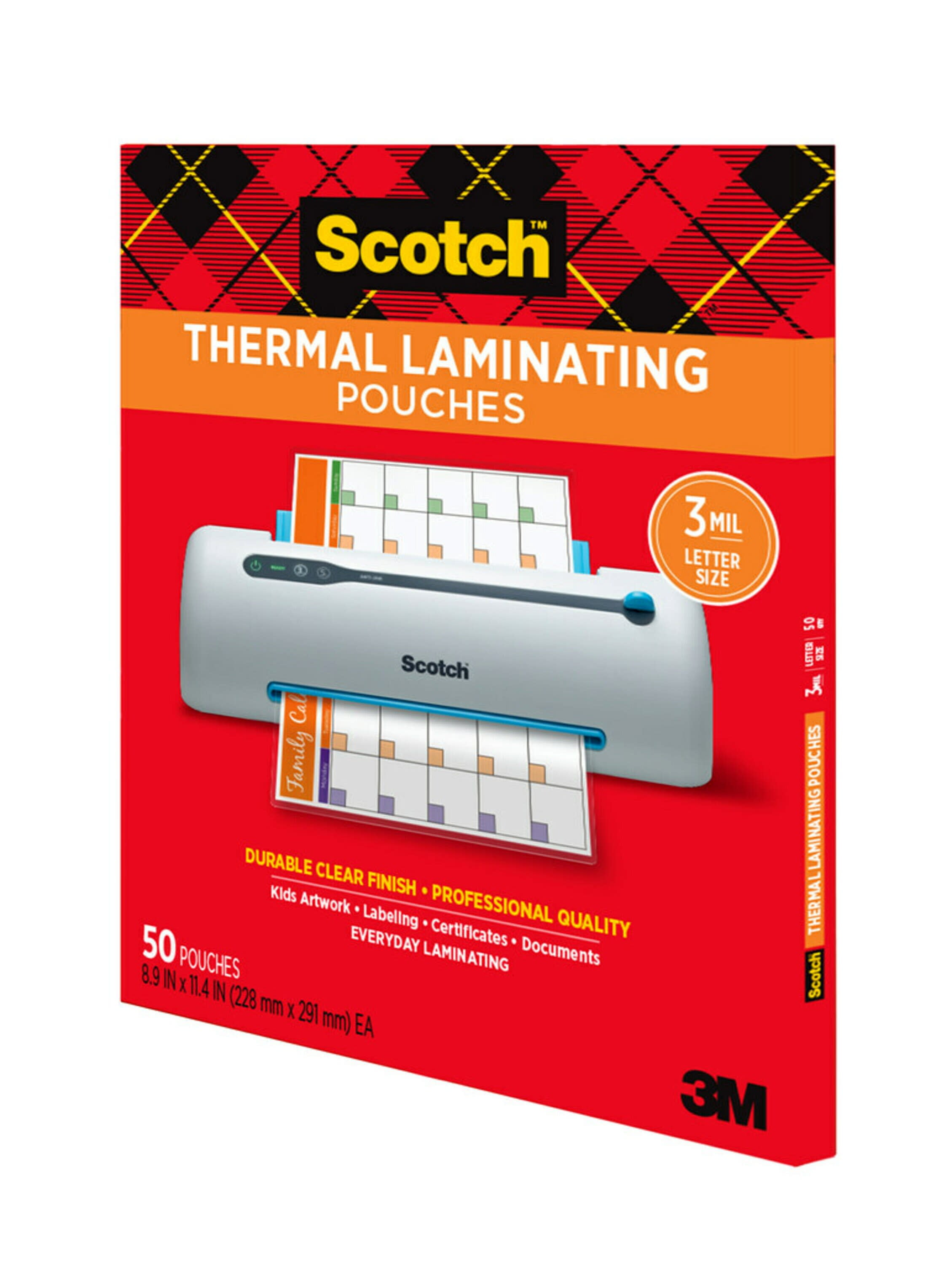 Scotch Thermal Laminating Pouches, Clear, Fits Letter Sized (8.9 in. × 11.4  in.) Paper, 50 Pouches