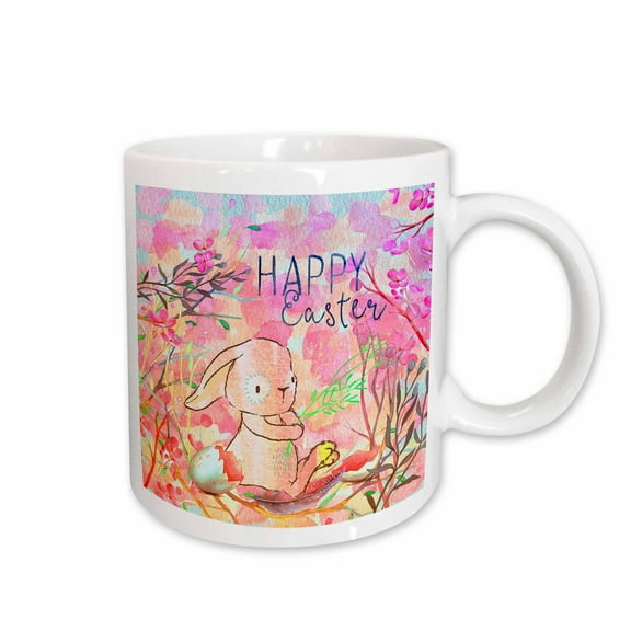 3drose, Pink Little Spring Bunny Animal Illustration - Happy Easter, 11oz Mug