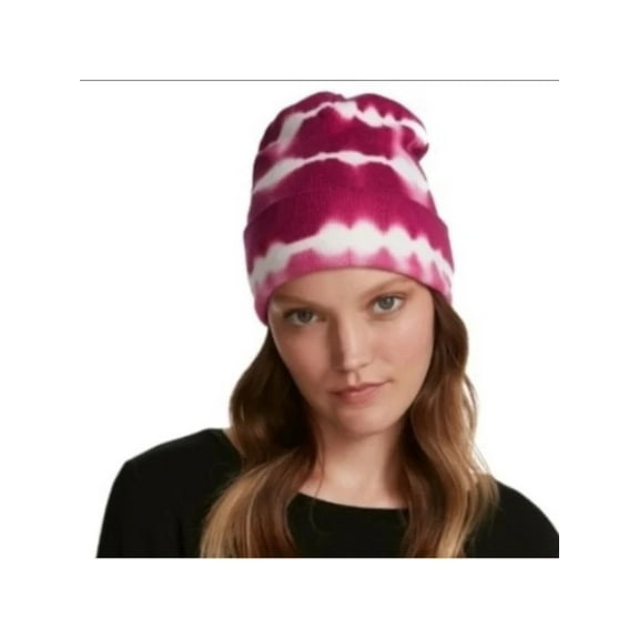 STEVE MADDEN Womens Magenta Tie-Dyed Knit Fitted Foldover Brim  Logo Hardware Beanie Hat Cap