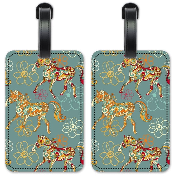 Paisley Horses - Luggage ID Tags / Suitcase Identification Cards - Set of 2
