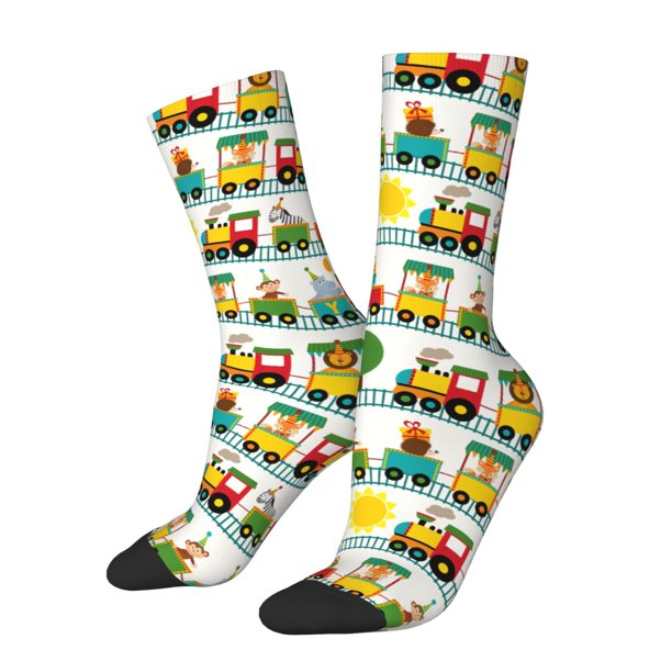 Balery Train With Animals Calcetas Largas con Estampado para Hombre y Mujer – Suaves y Transpirables, Talla Única (US 5-11)