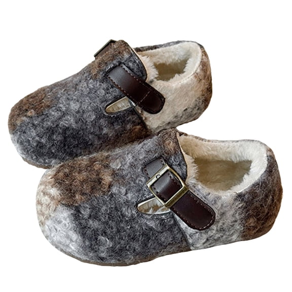 newwalpole Cozy Toddler Slippers Non-slip Boys Girls House Slippers Wide Kids Winter Shoes Warm Adjustable Strap Home Shoes Gray for Size 9