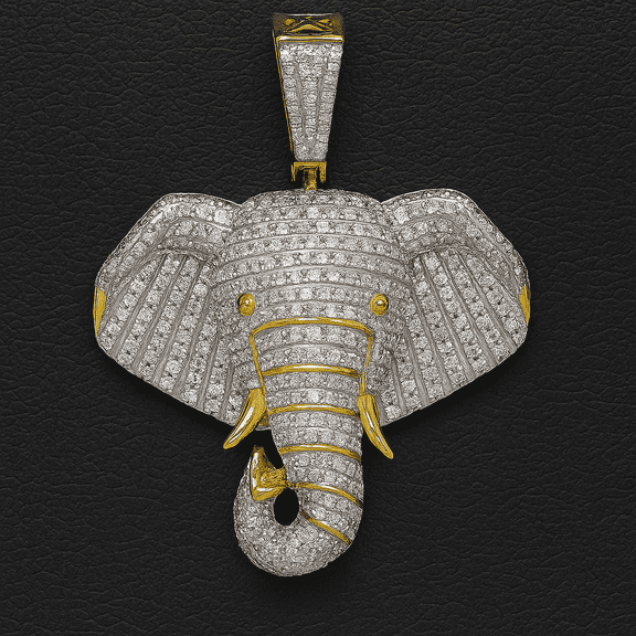 Radiant Jewelry Men’s Elephant Head Pendant 1.5" Charm – 14K Gold Plated 925 Silver, Hip Hop Animal Jewelry