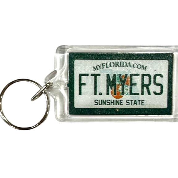 Fort Myers (Ft. Myers) Florida License Plate Acrylic Rectangular Souvenir Keychain 2.5" X 1.5"