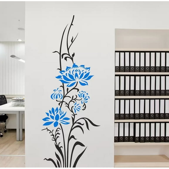 Captivating Blue Lotus in Full Bloom Wall Decal - Stunning Addition to Kindergarten, Living Room, and Children's Room Décor, Window Dressing, and Sofa Background Wall Art