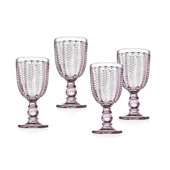 Godinger Twill White Wine Goblet Beverage Glass Cup  Rose Pink  6oz, Set of 4